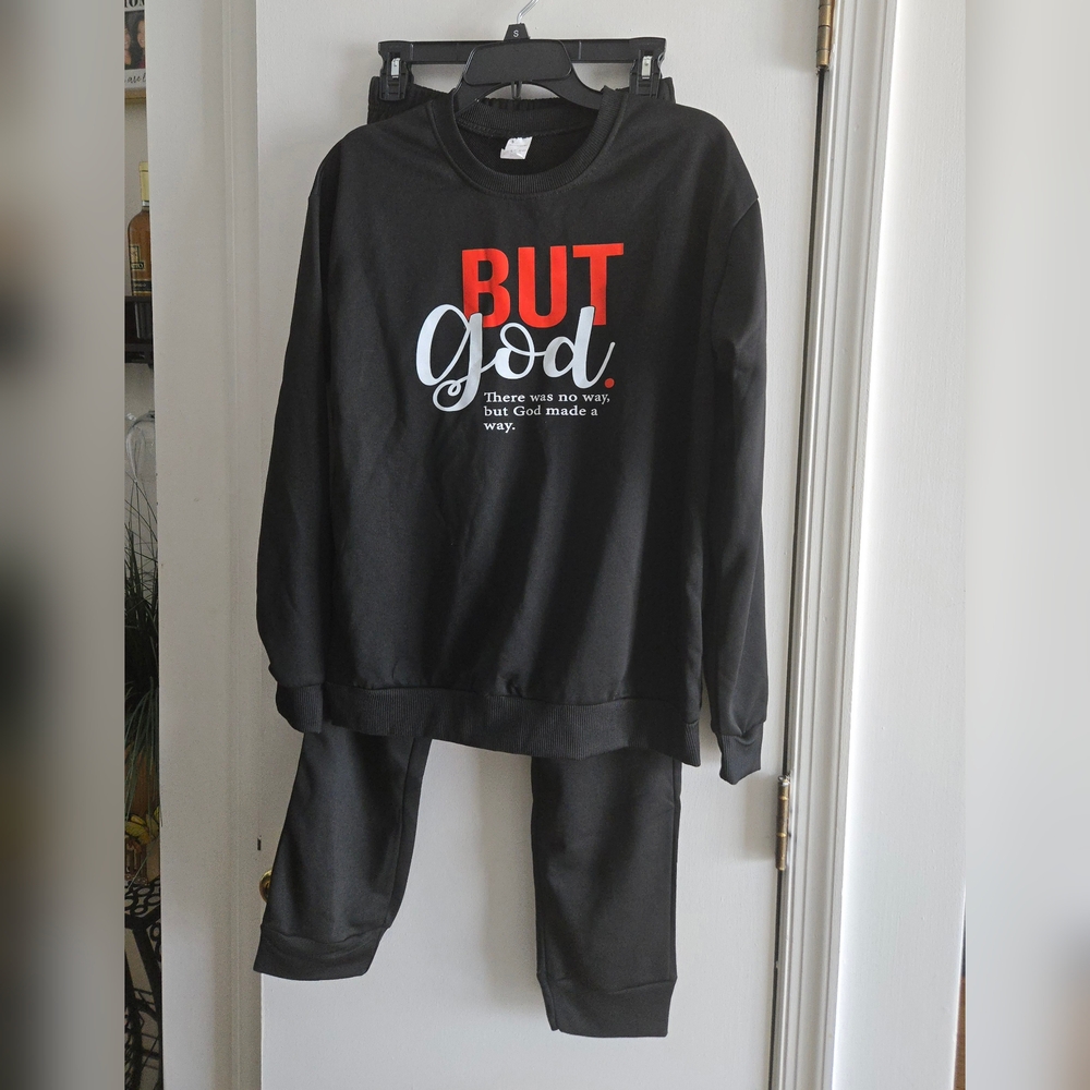 NWT (2) Piece Sweatsuit "But God"